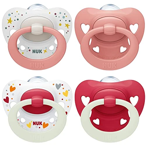 Tijdelijke aanbieding: NUK Signature Day & Night Babyfopspeen | 0-6 maanden | Kalmeert 95% van de baby's | BPA-vrije siliconen fopspeen in hartvorm | Gloeit in het donker | Harten | 4 stuks van 10.49 € naar 10.49 € (0.00% korting)