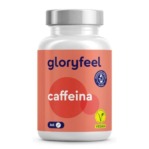 Cafeine Pure, 365 Comprimés, 200mg par Dose Quotidienne pour 1 An, 100% Végétalien, Sans Arômes et Additifs, Testé en Laboratoire, Complément Alimentaire