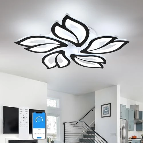 Offerta a tempo: Comely Plafoniera LED Soffitto Moderna, 45 W Lampadario LED Soffitto Dimmerabile con Telecomando, Creativa Forma di Fiore Lampada da Soffitto per Soggiorno Camera da Letto Cucina, Nero, Dia 60 CM - 15% da 65.98 € a 56.08 €