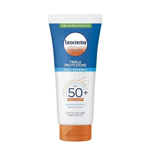 Offerta a tempo: Leocrema - Crema Solare SPF 50+, per Pelli Sensibili, Tripla Protezione dai raggi solari, Senza Profumo, Resistente all'Acqua, 200 ml - 37% da 13.99 € a 8.80 €