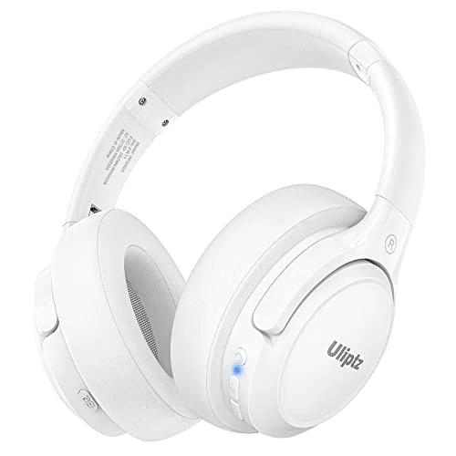 Uliptz - Bluetooth 5.3 headphones with microphone, 65 hours of autonomy, 6 EQ sound modes, stereo, hi-fi, wireless, overhead, foldable, lightweight, travel, office, mobile, PC, white