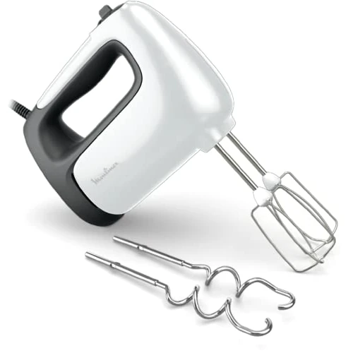 Moulinex Prep'Mix+ Beater, Ideal for light and thick preparations, Powerful 500 W motor, 5 speeds, Turbo adjustment, 2 whisks, 2 kneaders, stainless steel, HM460110