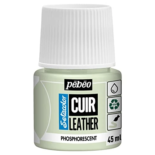 PEBEO - Setacolor Leather - Acrylic Paint for Leather and Leatherette - Customization Bag, Shoe, Sneaker - Scratch resistance, folds, rubbing - Phosphorescent - Phosphorescent - 45 ml