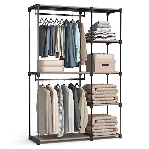Offerta a tempo: SONGMICS Armadio Portatile, Guardaroba Autoporante, Portabiti con Ripiani, 2 Binnari Appendiabiti, Organizzatore, per Guardaroba, Camera da Letto, 124 x 43 x 182 cm, Talpa RYG026R02 - 19% da 39.99 € a 32.29 €