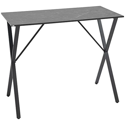 Offerta a tempo: HOMCOM Bancone Bar Stile Moderno Industriale,Tavolo Alto da Cucina Effetto Marmo in Legno e Acciaio, 120 x 60 x 102 cm, Nero - 17% da 77.95 € a 64.55 €