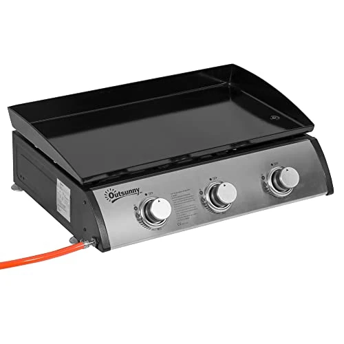 Offerta a tempo: Outsunny Piastra Barbecue a Gas con 3 Bruciatori, BBQ Antiaderente da Tavolo con Piedini Regolabili, Potenza 9kW, 63x48x21cm, Nero - 19% da 153.95 € a 125.04 €