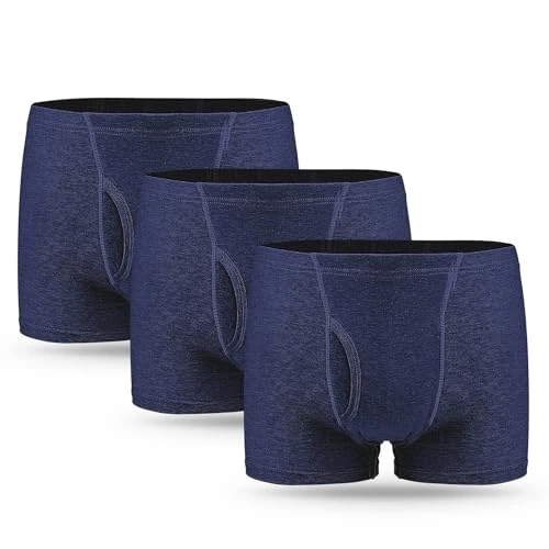 3 Pares de Calzoncillos para Incontinencia Hombre Boxer de Algodón Lavable y Reutilizable con Almohadilla Absorbente de 300 ml Ropa Interior Absorbente Azul Talla 3XL