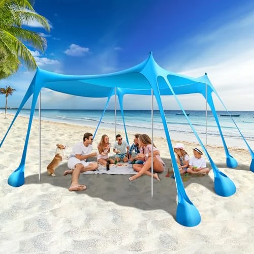 Zeitlich begrenztes Angebot: Rhino Valley Strandmuschel, Strandzelt Sonnenschutz UV 50+, Windschutz Strandzelt, Tragbar Sonnensegel Strand für Camping, Angeln, Picknick im Garten Strand, 10x10 FT, Himmelblau von 94.99 € auf 94.99 € (0.00% Rabatt)