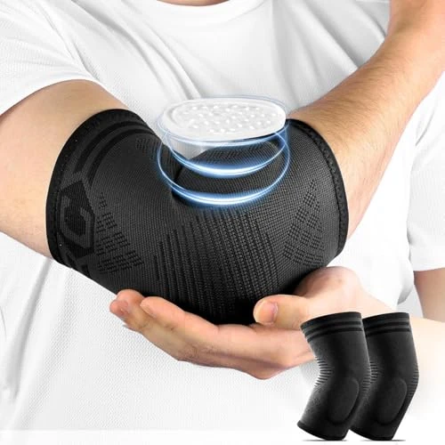 Tijdelijke aanbieding: CAMBIVO 2x Elleboogbrace met Gelkussen voor Damen Heren, Compressie Elleboogsteun, Elastische Elleboogbandages Elbow Sleeves Anti-slip voor Tenniselleboog, Golferselleboog, Fitness van 18.99 € naar 18.99 € (0.00% korting)