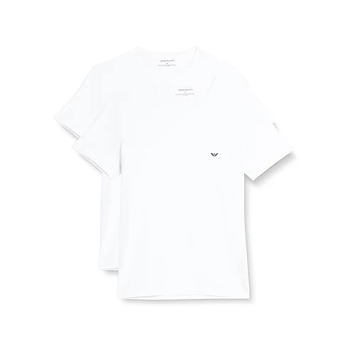Emporio Armani Underwear Men's 2-Pack Crew Neck Logo T-Shirt, White/White, M