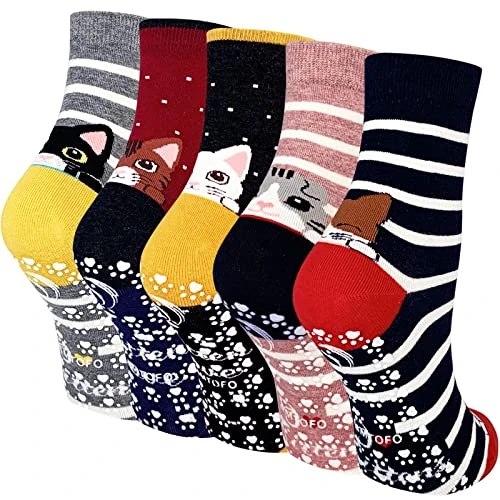 Offerta a tempo: ZFSOCK Calzini Antiscivolo Donna Fantasia: Calze Non Scivolare con Grip Divertenti Colorate Gatto Animali Motivo per Fitness Sport Ospedale 5 Paia Taglia EU 35-42 - 15% da 14.98 € a 12.73 €