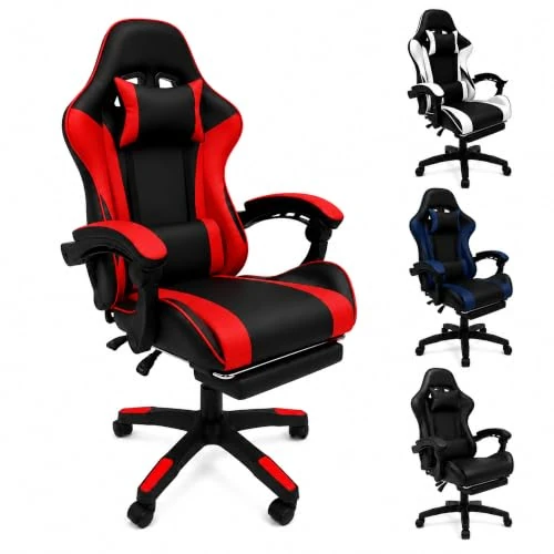 Offerta a tempo: SISA BY GL – Sedia Gaming Ergonomica Reclinabile fino a 135°, con Poggiapiedi, Supporto Lombare e Poggiatesta, Rotazione 360°, Pistone a Gas, Pelle Sintetica Nera – Sedia Gaming Rosso/Nera - 0.00% da 89.99 € a 89.99 €