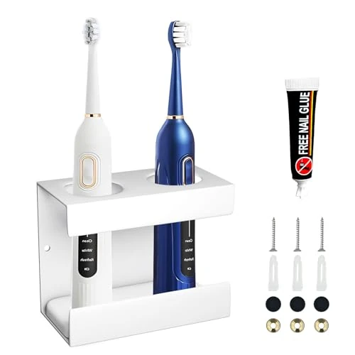 LeapBeast Tandenborstelhouder, elektrische tandenborstelhouder, aluminiumlegering, tandenborstelhouder zonder boren, voor elektrische tandenborstels, diafragma 35 mm, wit, 2 gaten