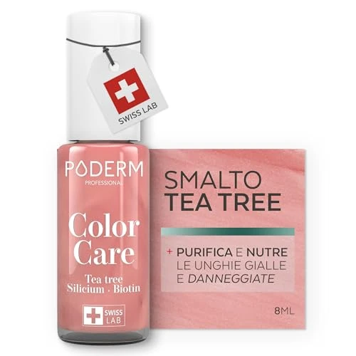 Offerta a tempo: PODERM Smalto Cura per Unghie con Tea Tree - Oro Rosa Brillante | Swiss Lab - 8ML | Arricchito con Tea Tree, Silicio & Biotina | Purifica, Schiarisce & Nutre le Unghie Gialle | Creato da una Podologa - 28% da 16.50 € a 11.90 €