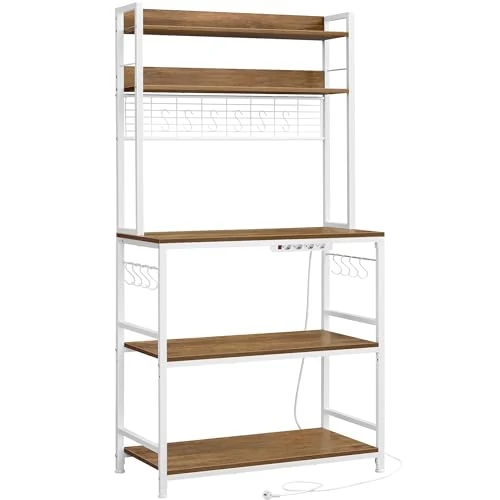 Oferta limitada: VASAGLE Estantería para Panadería con Toma de Corriente, Soporte de Microondas, Estantería de Cocina, Alambre de Metal, 14 Ganchos, 40 x 80 x 170 cm, Nogal Oscuro y Blanco KKS025W41EU de 109.99 € a 109.99 € (ahorro 0.00%)