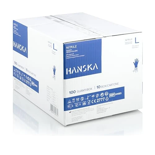 Oferta limitada: HANSKA Paquete de 1000 guantes desechables de nitrilo Azul - Sin polvo - Desechables - Ambidiestros - Base de goma - Apto para uso médico y manipulación de alimentos (1000, L) de 57.99 € a 57.99 € (ahorro 0.00%)