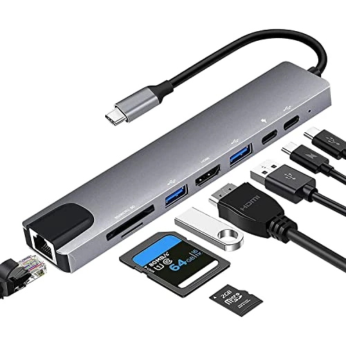 Offerta a tempo: Adattatore USB C Hub Ethernet, 8 in 1, adattatore USB-C con HDMI 4K 30Hz, LAN RJ45, 100 W PD, SD/Micro SD, USB 3.0/2.0, per MacBook Pro/Air M1, iPad Pro/Air, Surface Pro 8 Docking Station - 0.00% da 12.99 € a 12.99 €