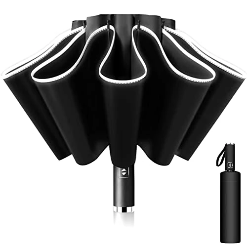 Offerta a tempo: Poligono Ombrello Inverso Automatico, Ombrello Pieghevole Antivento, Ombrello Grande da Pioggia 10 Stecche Rinforzate per Uomo Donna, Diametro 105cm (Nero) - 0.00% da 19.99 € a 19.99 €