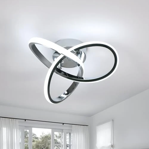 Goeco Lampa sufitowa LED, 22 W nowoczesne srebrne lampy sufitowe, wewnętrzna lampa sufitowa do kuchni, korytarza, salonu, zimna biel 6500K