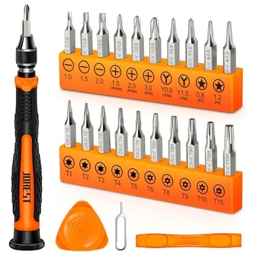 JOREST Juego de 24 destornilladores de precisión, herramientas de bricolaje, destornillador triangular/Y Y000/Y00, Torx T1 T2 T3 T4 T5 T6 T8 T9 T15, Phillips PH000, Star P2/P5, -1.0/-1.5/-2.0, juego