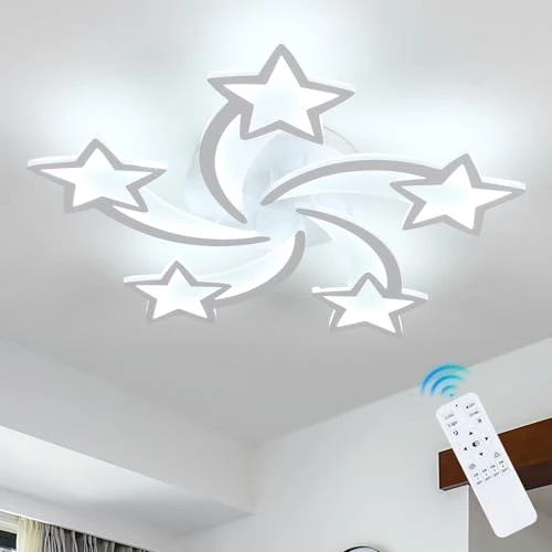 Offerta a tempo: Plafoniera a LED Dimmerabile, 50W Lampada LED Soffitto con Telecomando, Creativo Forma di Stella a 5 Teste Plafoniera Lampadario in Acrilico per Camera Da Letto, Soggiorno, Sala Da Pranzo - 19% da 68.99 € a 56.19 €