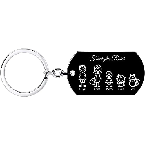 Offerta a tempo: Stileitaliano portachiavi personalizzato piastrina family argento con incisione porta chiavi militare personalizzabile per famiglie in alluminio idea regalo… (02 - Family Nero) - 21% da 15.99 € a 12.62 €