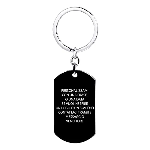 Stileitaliano portachiavi personalizzato piastrina family argento con incisione porta chiavi militare personalizzabile per famiglie in alluminio idea regalo… (04 - Piastrina Nera)
