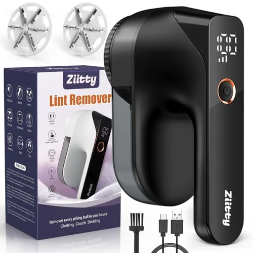 Ziitty Elektrisch pluisscheerapparaat, pluisverwijderaar voor 3 instelbare standen, pluisfrees met 6 meskop voor verschillende stoffen, complete set met type-C-oplaadkabel en reinigingsborstel (zwart)