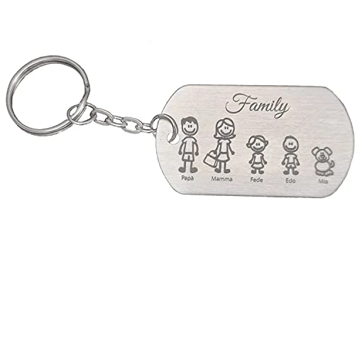 Stileitaliano portachiavi personalizzato piastrina family argento con incisione porta chiavi militare personalizzabile per famiglie in alluminio idea regalo… (01 - Family Argento)