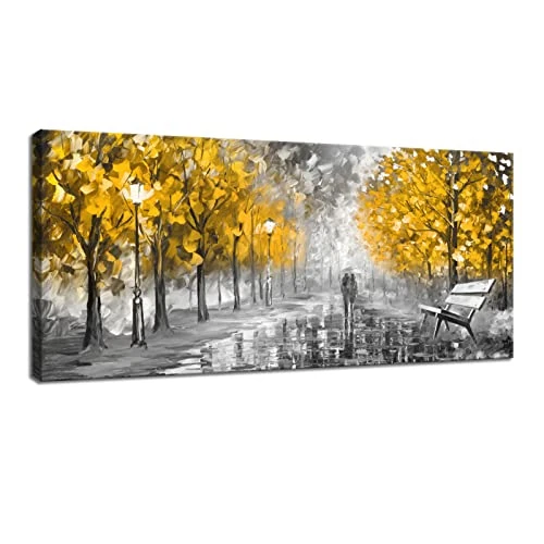 Offerta a tempo: FajerminArt Grande Stampa su Tela Con Cornice albero grigio giallo Astratto Quadri Moderni Albero d'autunno Immagine pittura su tela soggiorno camera da letto ristorante Decorazione Murale 120x50cm - 27% da 59.99 € a 43.58 €