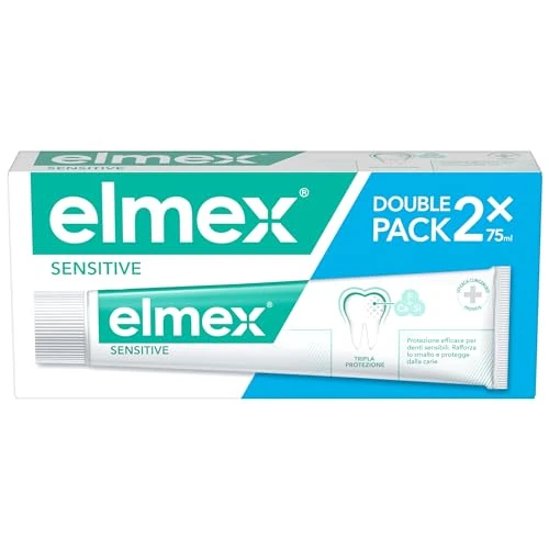 Offerta a tempo: Elmex - Dentifricio Sensitive 2x75ml (Consegna in 48 Ore), Dentifricio per Denti Sensibili, Protezione delle Gengive, Sollievo dal Dolore alle Gengive, Gengive Irritate - 38% da 7.99 € a 4.99 €