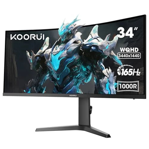 zuyes KOORUI 34 Inch Gaming Monitor 21:9 Ultra Wide 165Hz 1ms Curved Curved Monitor Display HDR HDMI x 2, DisplayPort x 1
