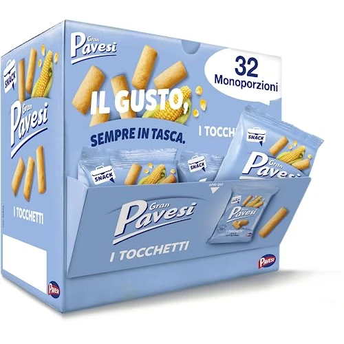 Gran Pavesi Snack Tocchetti, gebackene Mais-Snacks, palmölfrei, herzhafter und schmackhafter Snack, 32 Packungen