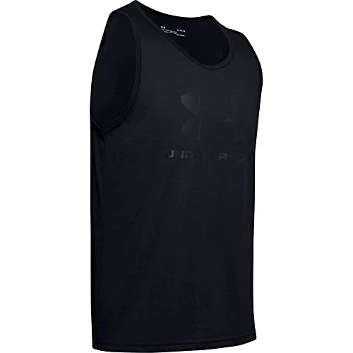Under Armour UA Sportstyle Logo Tank Camiseta de hombre ligera y de secado rápido, camiseta sin mangas para correr o hacer deporte, color negro/blanco
