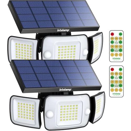 Offerta a tempo: INTELAMP Luce Solare LED Esterno, 108LED Faretto LED da Esterno con Sensore di Movimento, 6000mAh Lampada Solare da Esterno 6500K, 4 Modalità Luci Solari Esterno per Giardino (Luce Bianca – 2 Pezzo) - 32% da 88.99 € a 60.79 €