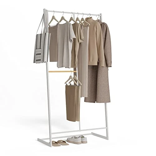 Newlux - Appendiabiti da Terra Resistente Fino a 15kg Hangy One 15 Doppia Altezza. Attaccapanni da Terra Metallico | Grande Stabilità | Facile Montaggio | 80x40x160cm | Bianco