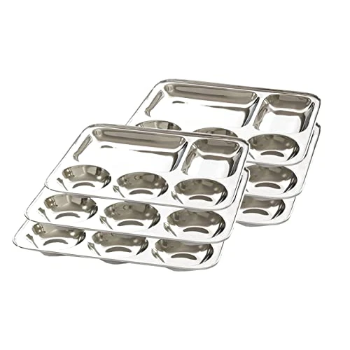Keukenkemistry Premium kwaliteit roestvrij staal 5 in 1 luxe driedelige dinerborden/verdeler Thali verdeelplaten - set van 6