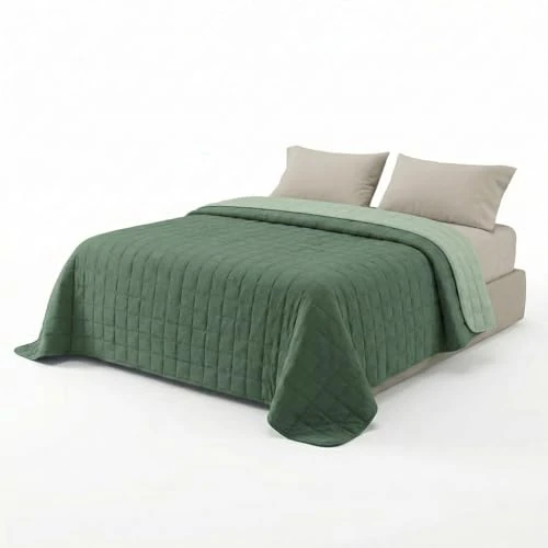 Offerta a tempo: INTRECCI Copriletto Matrimoniale Estivo, Trapunta Estiva Matrimoniale, 260x260 cm, Coperta Estiva, anche Primaverile, Double Face, Moderna, Leggera, Elegante. Colore: Verde/Salvia - 0.00% da 44.99 € a 44.99 €