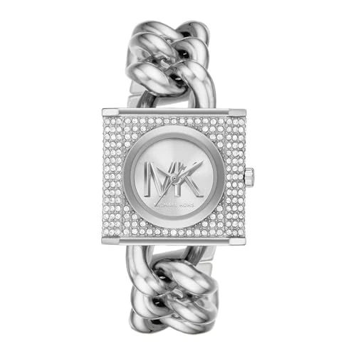 Zeitlich begrenztes Angebot: Michael Kors Chain Lock Uhr für Damen, Quarzwerk mit Edelstahl- oder Lederarmband, Silberfarben, 25MM von 279.00 € auf 279.00 € (0.00% Rabatt)