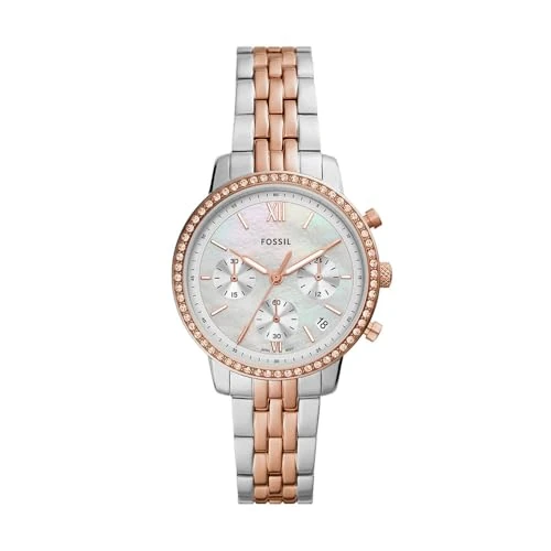 Offerta a tempo: Fossil Orologio Neutra da donna, Movimento cronografico al quarzo con cinturino in acciaio inossidabile o in pelle, Argento E Oro Rosa - 38% da 143.20 € a 89.50 €