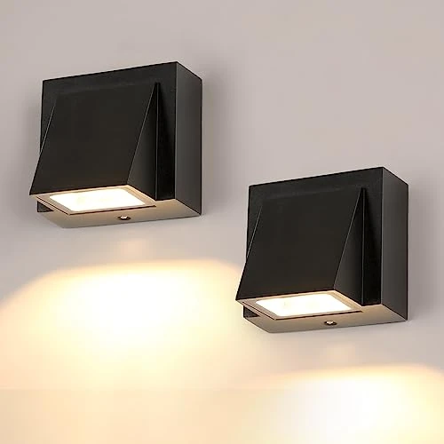 2 stuks LED-buitenwandlamp, zwarte wandlamp voor binnen en buiten, IP65 waterdichte LED-kubuslamp voor in de tuin, garage, patio, kamer, warm wit 3500K