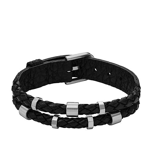 Offerta a tempo: Fossil Bracciale da uomo Leather Essentials, Bracciale in pelle nera, Lunghezza: 256 mm, Larghezza: 13,7 mm, JF04473040 - 51% da 65.00 € a 32.00 €