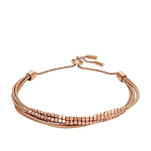 Fossil Bracelet for Women All Stacked Up, Brown Leather Chain Bracelet, Length: 216mm, Width: 2mm, JF04472791
