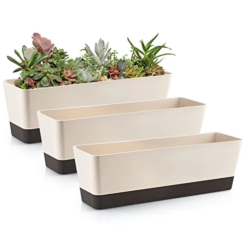 Oferta limitada: Skelang 3 macetas rectangulares de 42,5 cm, macetas suculentas con agujeros de drenaje y bandeja, contenedor largo de verduras para alféizares de ventanas, balcones, mesas (café) de 47.87 € a 47.87 € (ahorro 0.00%)