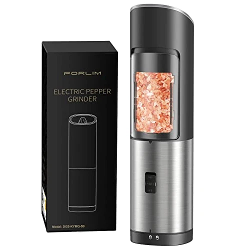 FORLIM Elektryczny Młynek do pieprzu, obsługa jedną ręką za pomocą diod LED, do kuchni, restauracji(czarny)