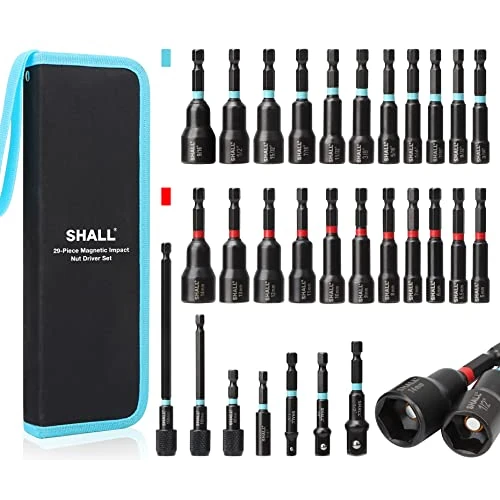 Offerta a tempo: SHALL Set di giradadi magnetici da 29 pezzi, punta per trapano a percussione con codolo esagonale da 1/4", adattatori per prese a percussione, portapunte e custodia - 0.00% da 24.99 € a 24.99 €
