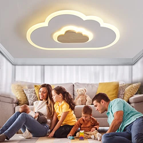 Plafoniera a LED lampada da soffitto creativo nuvole,con telecomando dimmerabile legno lampadario bambini 36W bianche moderne Plafoniera per soggiorno camera da letto camera dei bambini,60cm