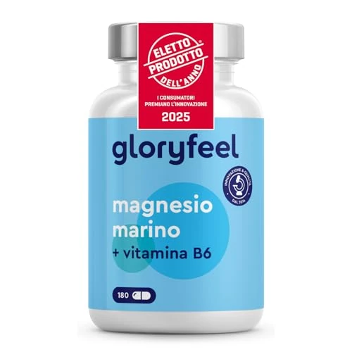 Offerta a tempo: Magnesio Marino Puro, Eletto PRODOTTO DELL'ANNO 2025, Magnesio360mg con Vitamina B6, Integratore Cloruro di Magnesio contro Stanchezza e più Energia*, 180 Capsule, Senza Additivi, 100% Vegan - 35% da 14.99 € a 9.74 €