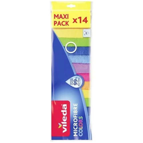 Limited-time offer: Vileda Microfibre Multi-Purpose Cloths Colours, Cleaning Cloths for Dry and Wet Use, 100% Microfibre Material, 30 x 30 cm, Multicoloured, Maxi Pack, Pack of 14 from 15.30 £ to 15.30 £ (save 0.00%)