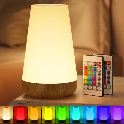 Oferta limitada: Taipow Lámpara de Mesita de Noche con Control Remoto y Tactil, Luz Nocturna Infantil para Niños Bebe, Lampara Led Colores Recargable para Dormitorio Habitación de 24.99 EUR a 17.09 EUR (ahorro 32%)